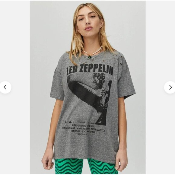 Free People Daydreamer Led Zeppelin Shirt Medium Gray Blimp 1969 Tee Oversized - Picture 1 of 13